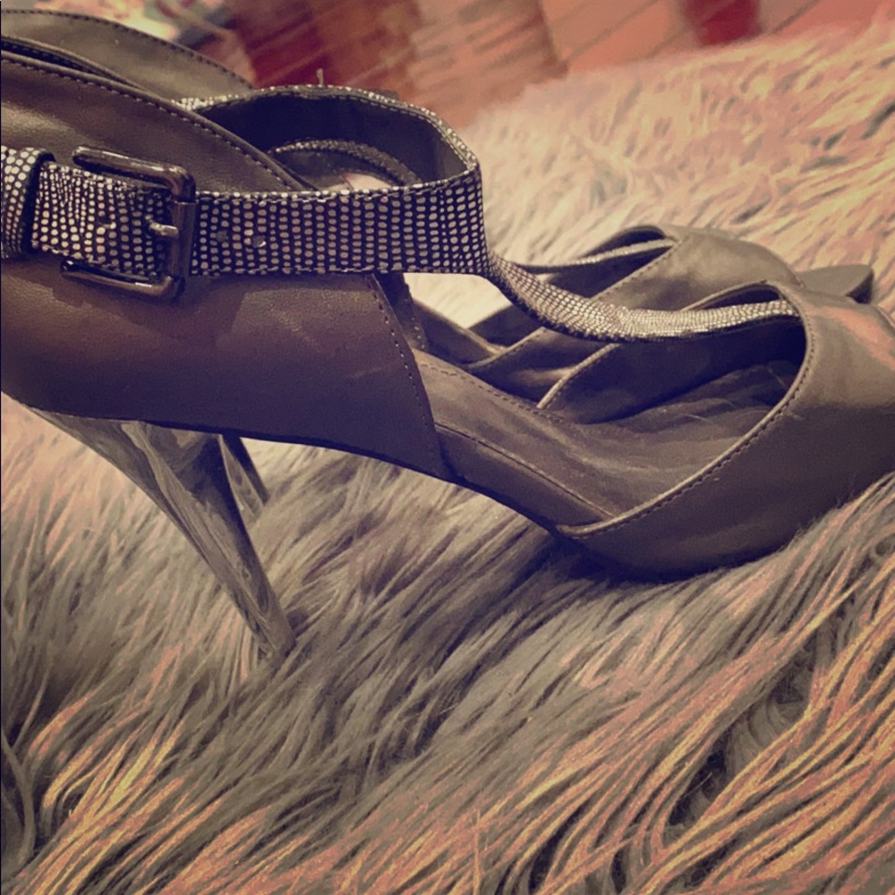 Silver 4 inch heels.